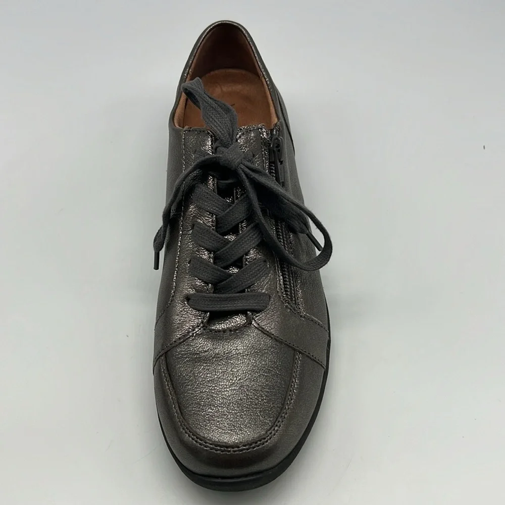 Vionic - Abigail Lace And Zip Up Pewter Metallic Lightweight Leather Sneaker SZ8